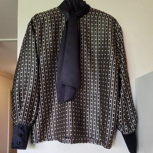 Genny Silk Women's Blouse Black/Tan Print Size 4